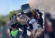 Binəqədili məktəbliləri aparan avtobus yandı – FOTOLAR