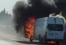 Binəqədidə yük maşını yandı